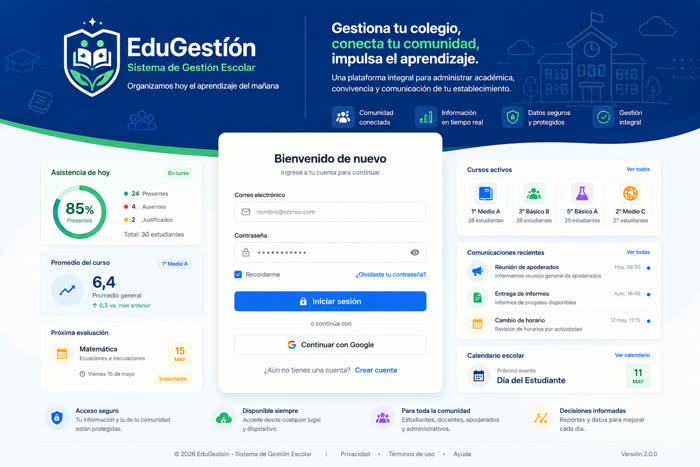 Captura de pantalla de EduGestión — Gestión escolar