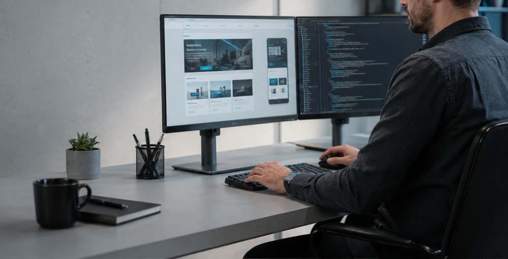 Desarrollo de sitio web y panel de administración en doble monitor
