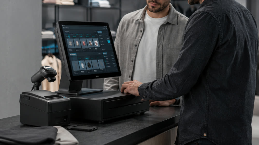 Punto de venta (POS) atendiendo a un cliente